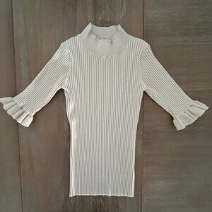 Beige Stretchy Top By Deluc Ruffeld Sleeves, Size Small